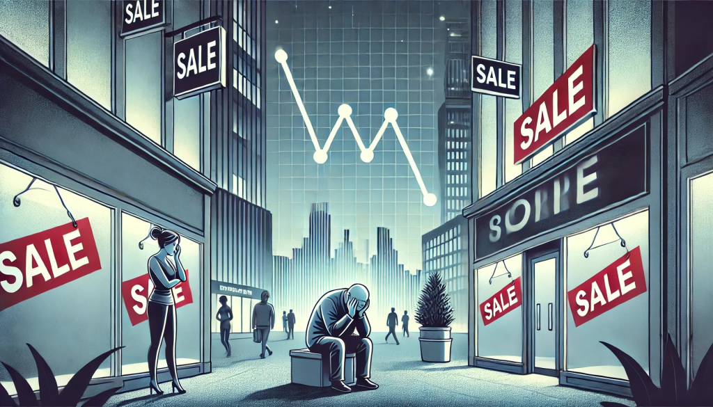 Depicting the significant drop in consumer confidence in February due to escalating inflation concerns and Trump’s tariff policies. Key takeaways include a large decline in consumer sentiment and a jump in inflation expectations. The image reflects concerns about potential economic slowdown and higher costs.